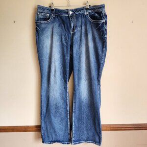 Earl Embellished Denim Jeans Cross Pockets Rhinestone White Stitching Size 16W